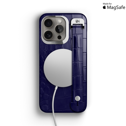 Iphone 15 Pro Max Navy Blue Alligator Removable Strap Case | Magsafe