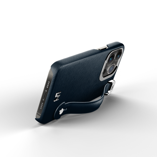 Iphone 14 Pro Navy Blue Saffiano Removable Strap Case | Magsafe