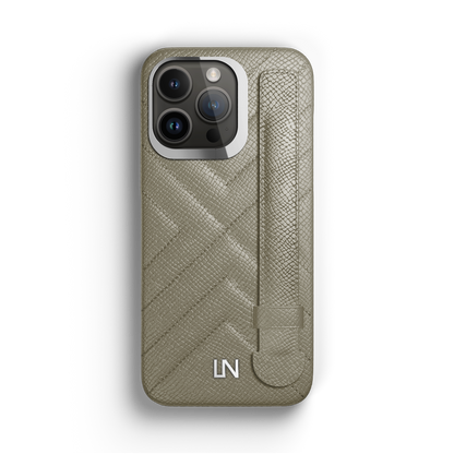 Iphone 14 Pro Taupe Quilted Strap Case