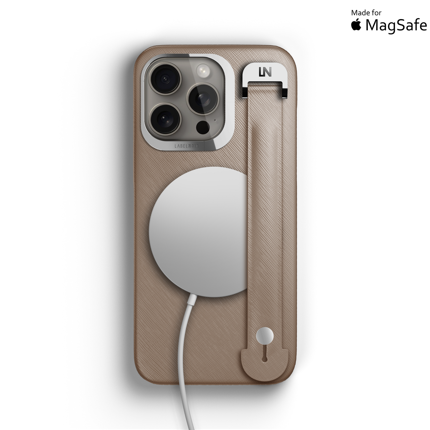 Iphone 16 Pro Taupe Saffiano Removable Strap Case | Magsafe