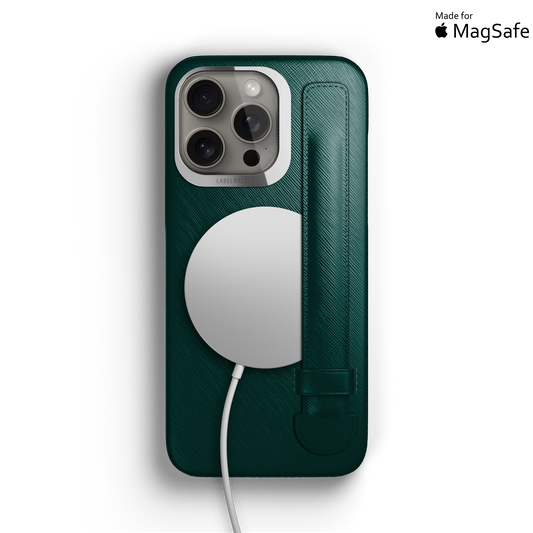 Iphone 15 Pro Forest Green Saffiano Strap Case | Magsafe
