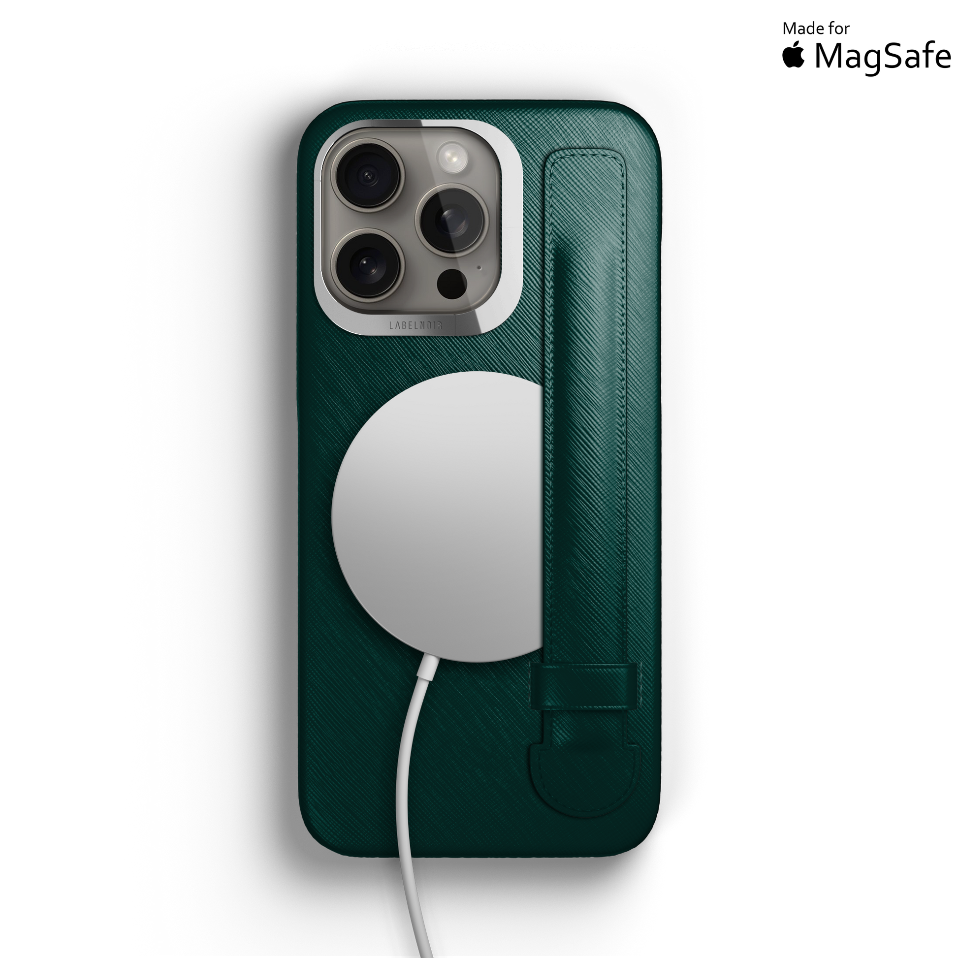 Iphone 16 Pro Forest Green Saffiano Strap Case | Magsafe