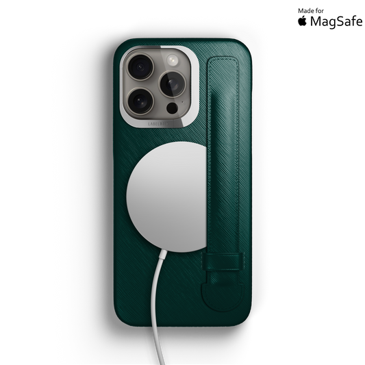 Iphone 16 Pro Forest Green Saffiano Strap Case | Magsafe