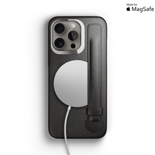 Iphone 15 Pro Black Saffiano Strap Case | Magsafe