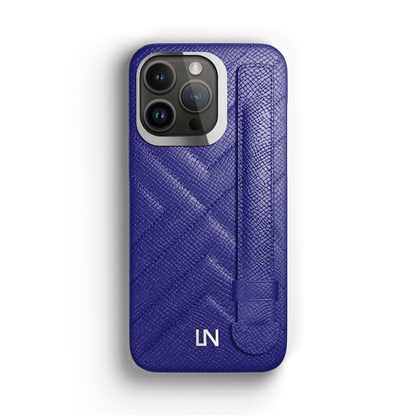 Iphone 14 Pro Blue Peony Quilted Strap Case