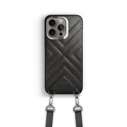 Iphone 15 Pro Quilted Black Crossbody Case | Label Noir Genève