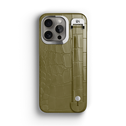 Iphone 15 Pro Olive Green Alligator Removable Strap Case | Magsafe