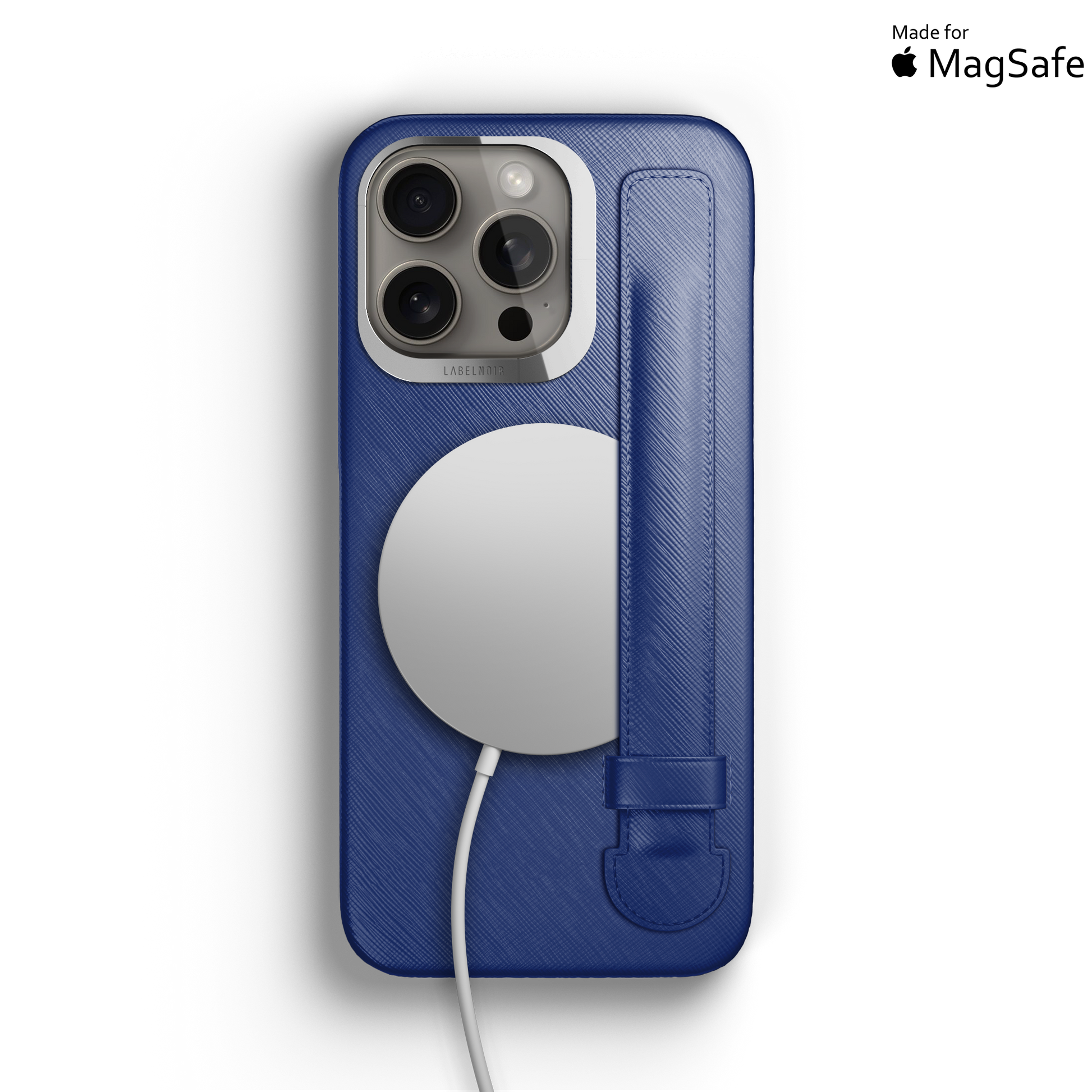 Iphone 16 Pro Blue Peony Saffiano Strap Case | Magsafe