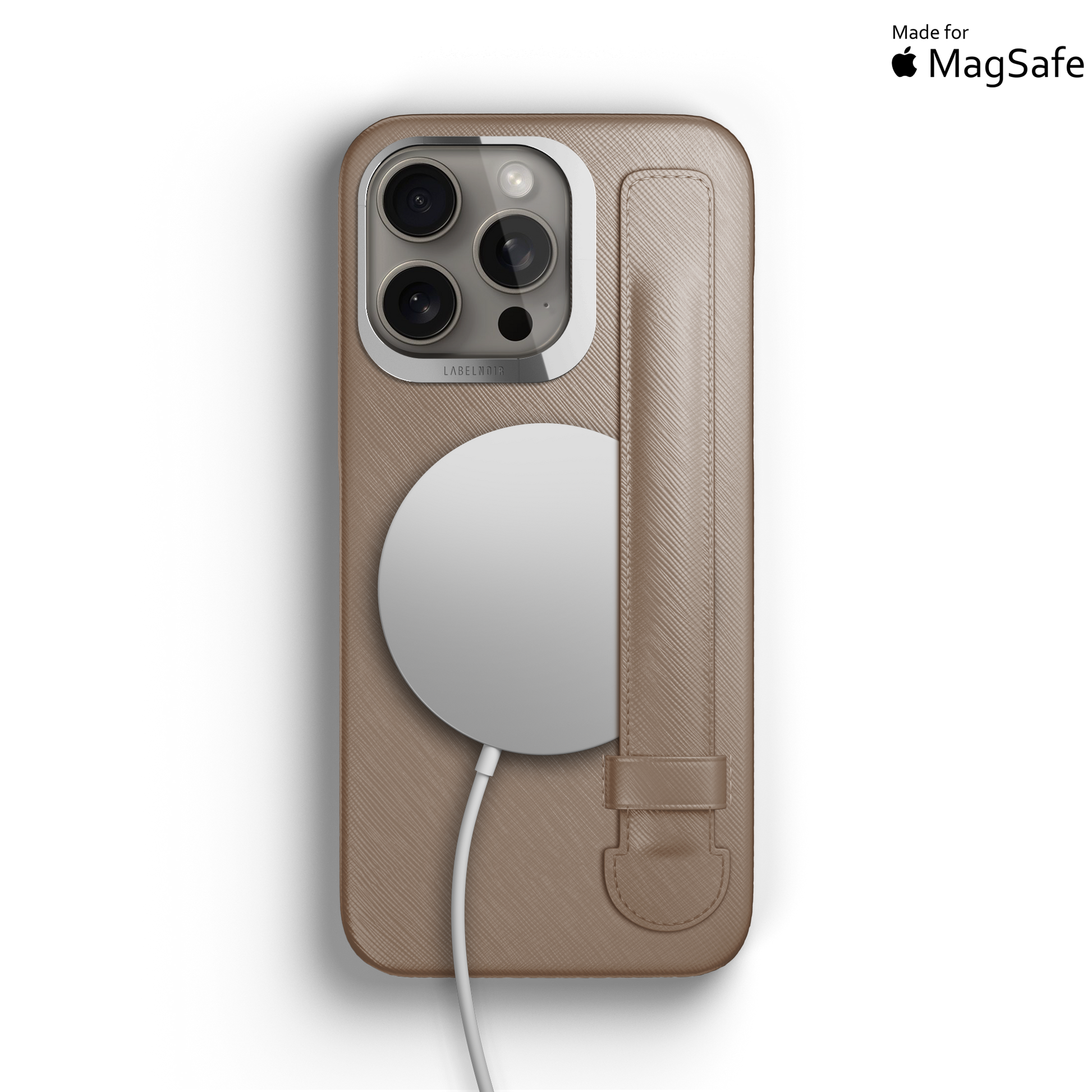 Iphone 16 Pro Taupe Saffiano Strap Case | Magsafe