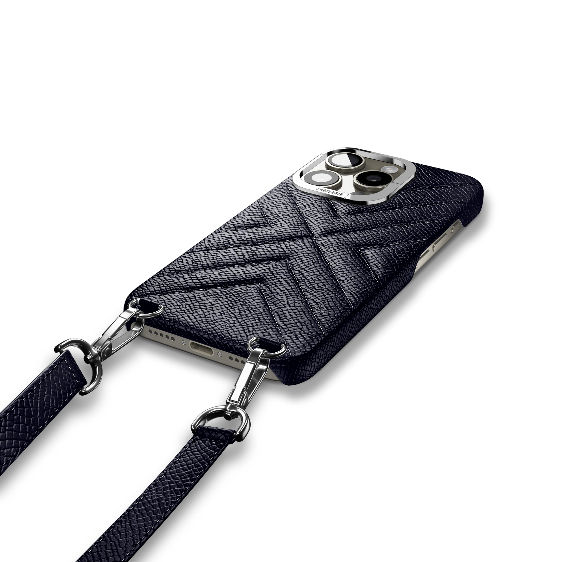 Iphone 16 Pro Quilted Navy Blue Crossbody Case | Label Noir Genève