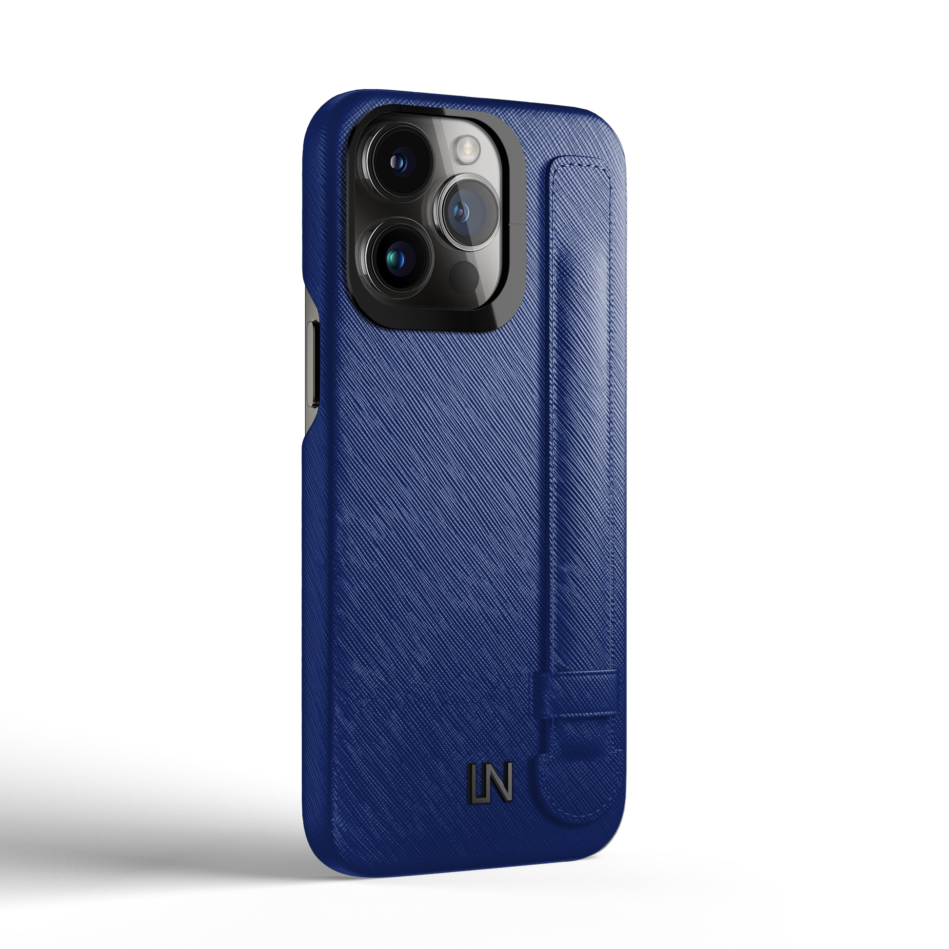 Iphone 14 Pro Blue Peony Saffiano Strap Case | Magsafe