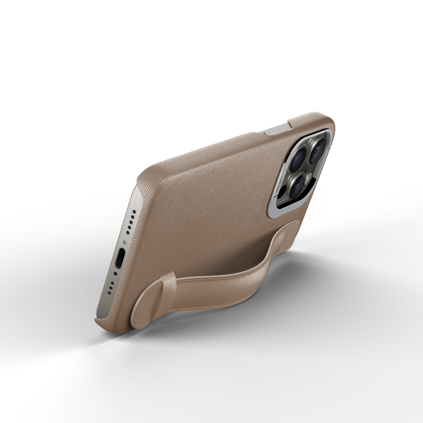 Iphone 16 Pro Taupe Saffiano Strap Case | Magsafe