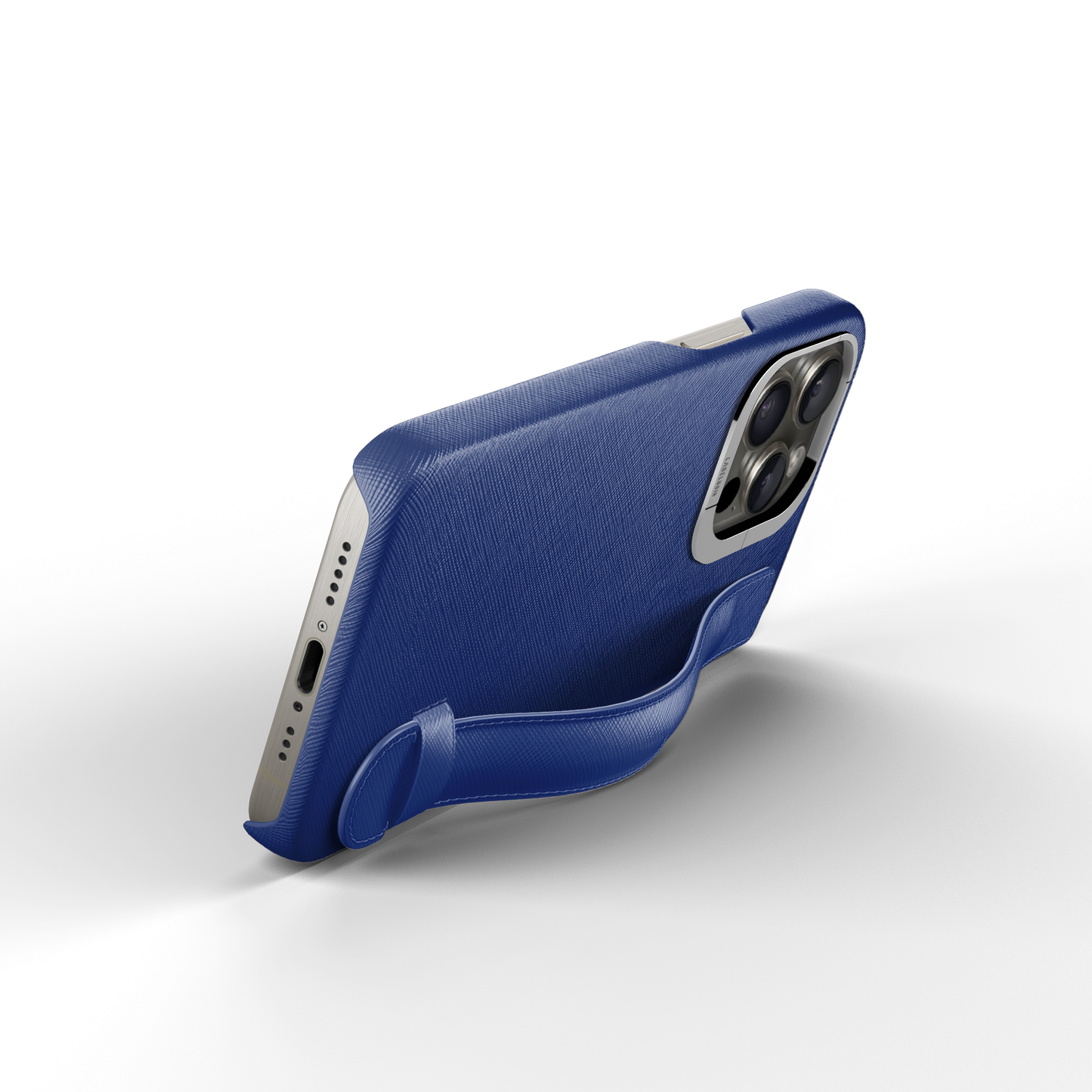 Iphone 15 Pro Blue Peony Saffiano Strap Case | Magsafe