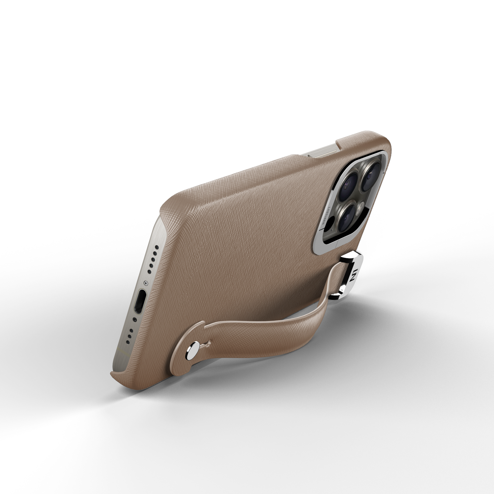 Iphone 16 Pro Taupe Saffiano Removable Strap Case | Magsafe