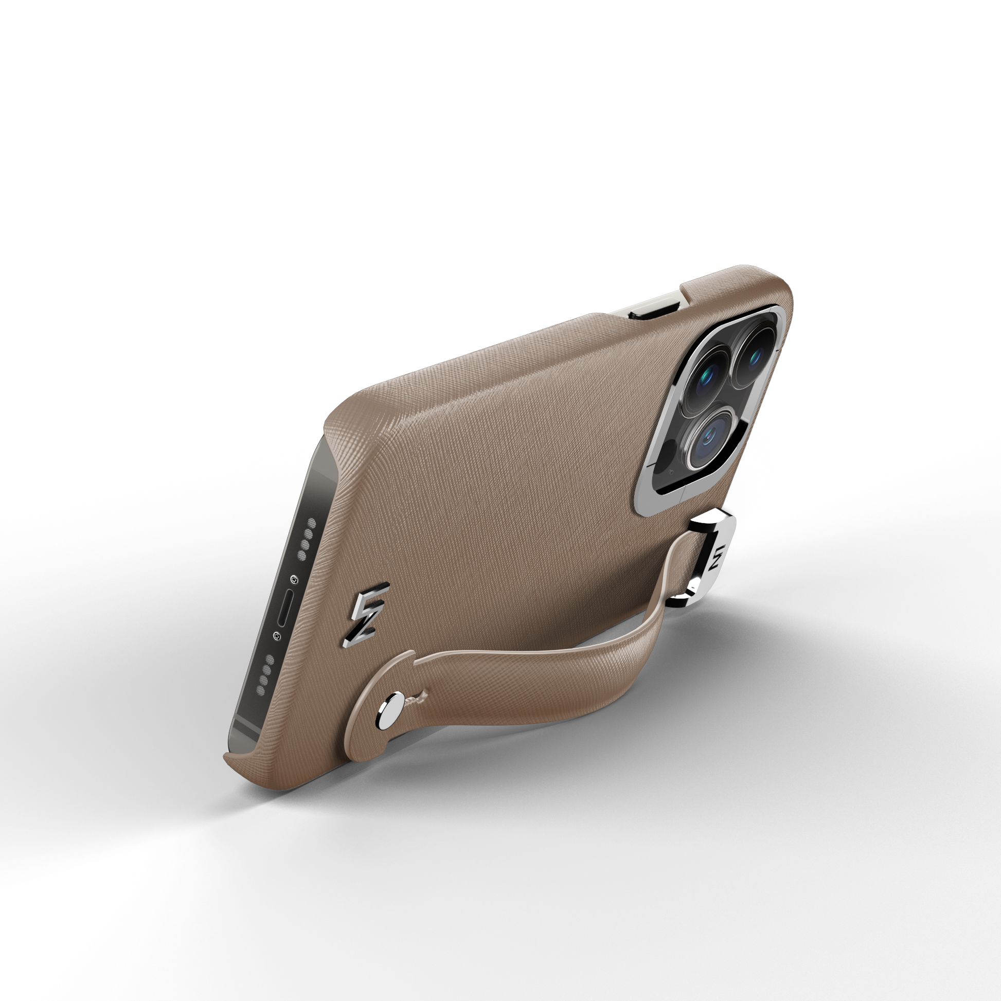 Iphone 13 Pro Taupe Saffiano Removable Strap Case | Magsafe