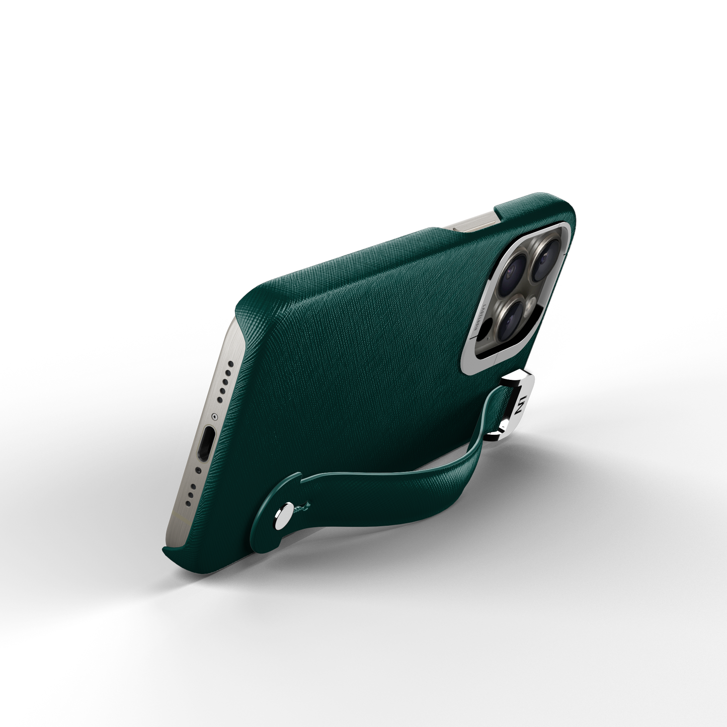 Iphone 16 Pro Forest Green Saffiano Removable Strap Case | Magsafe