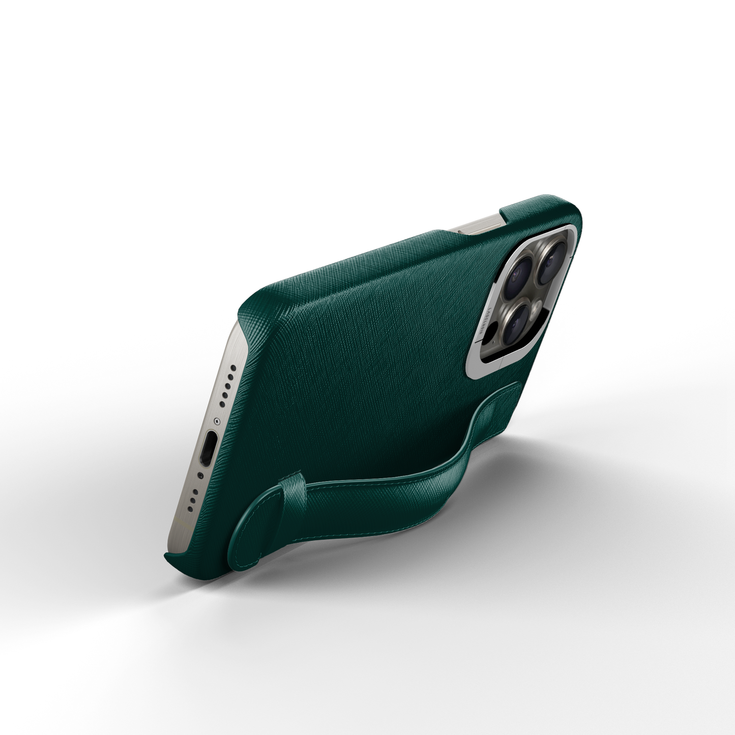 Iphone 16 Pro Forest Green Saffiano Strap Case | Magsafe