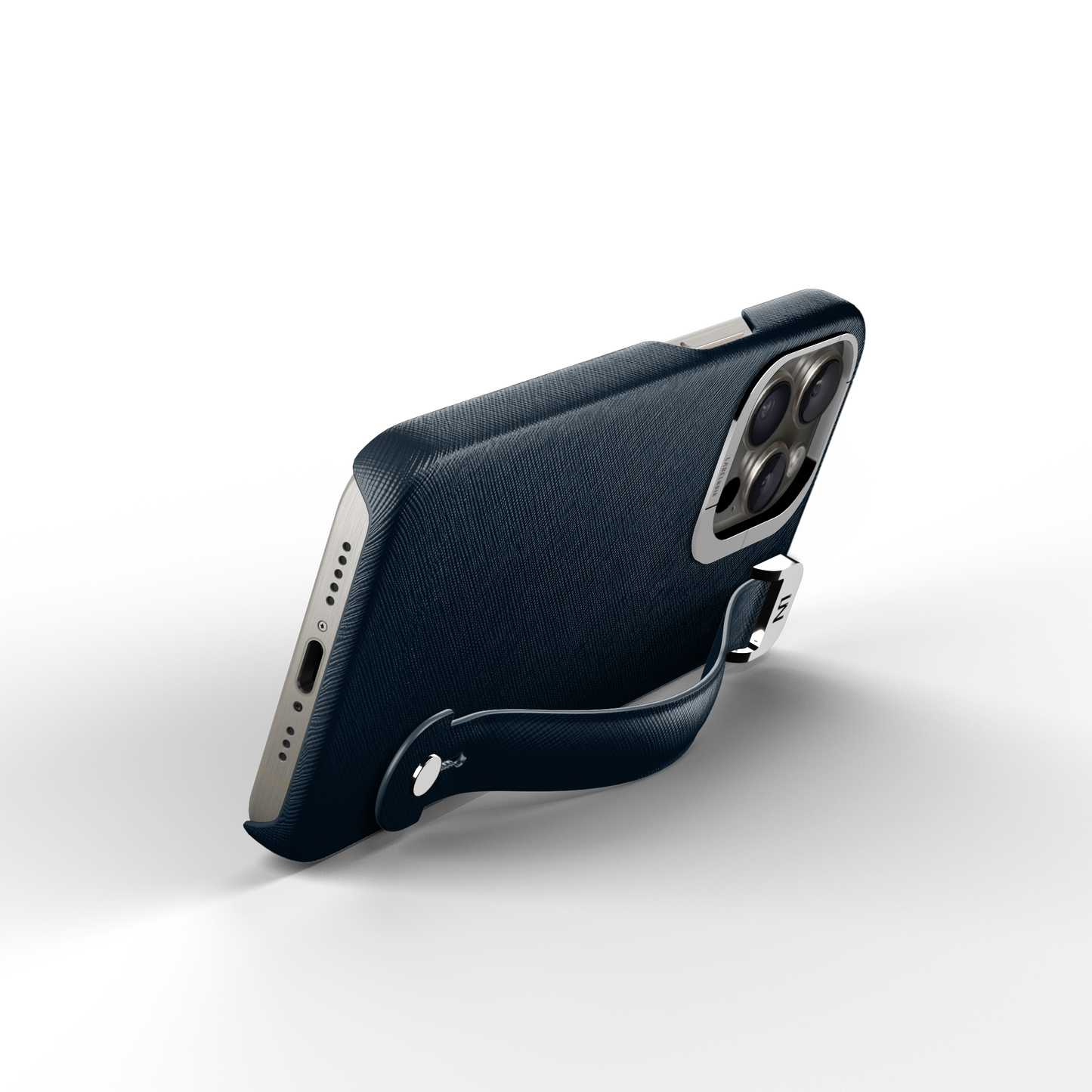 Iphone 16 Pro Navy Blue Saffiano Removable Strap Case | Magsafe