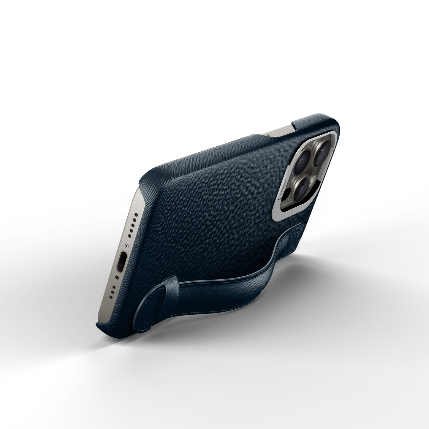 Iphone 16 Pro Navy Blue Saffiano Strap Case | Magsafe