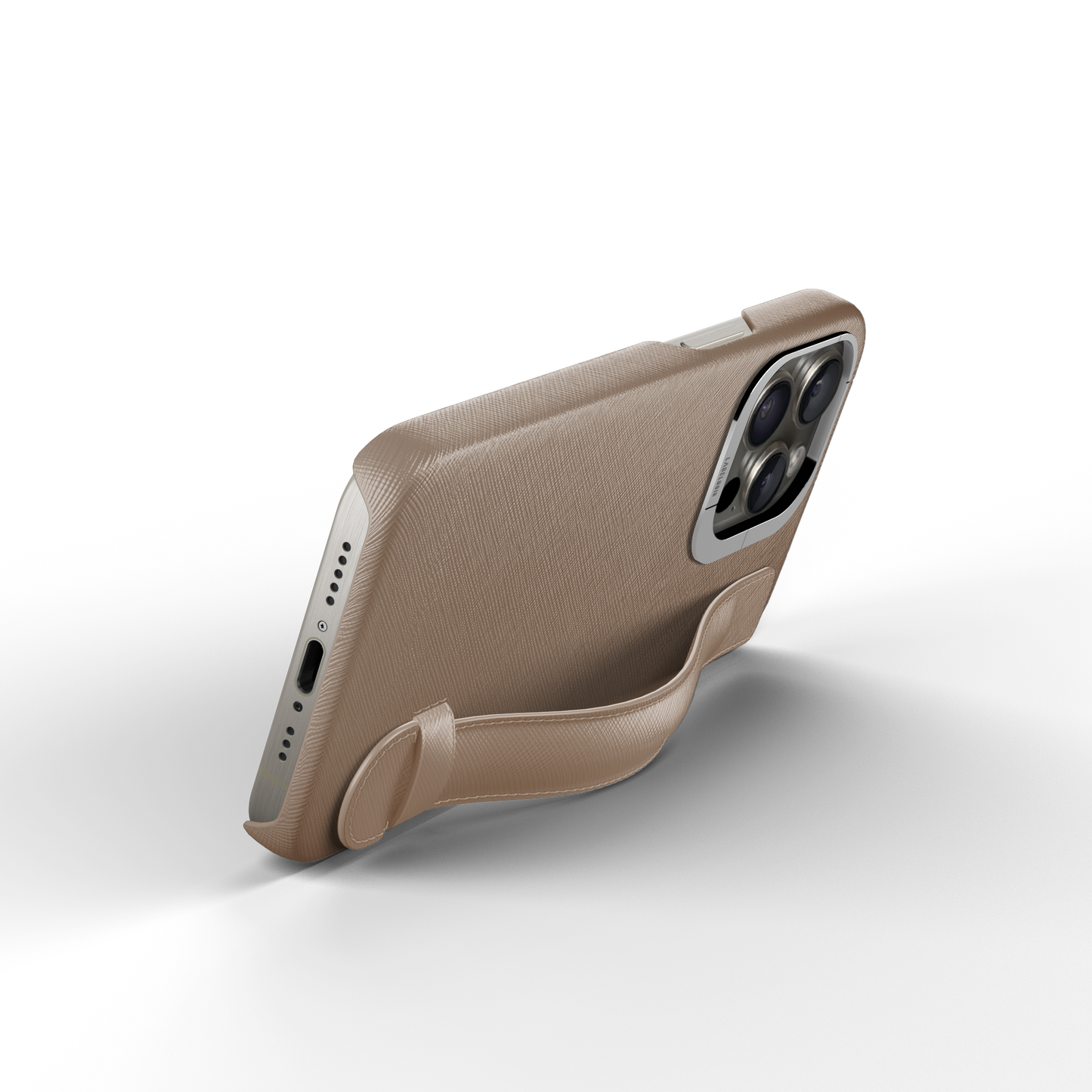 Iphone 15 Pro Taupe Saffiano Strap Case | Magsafe