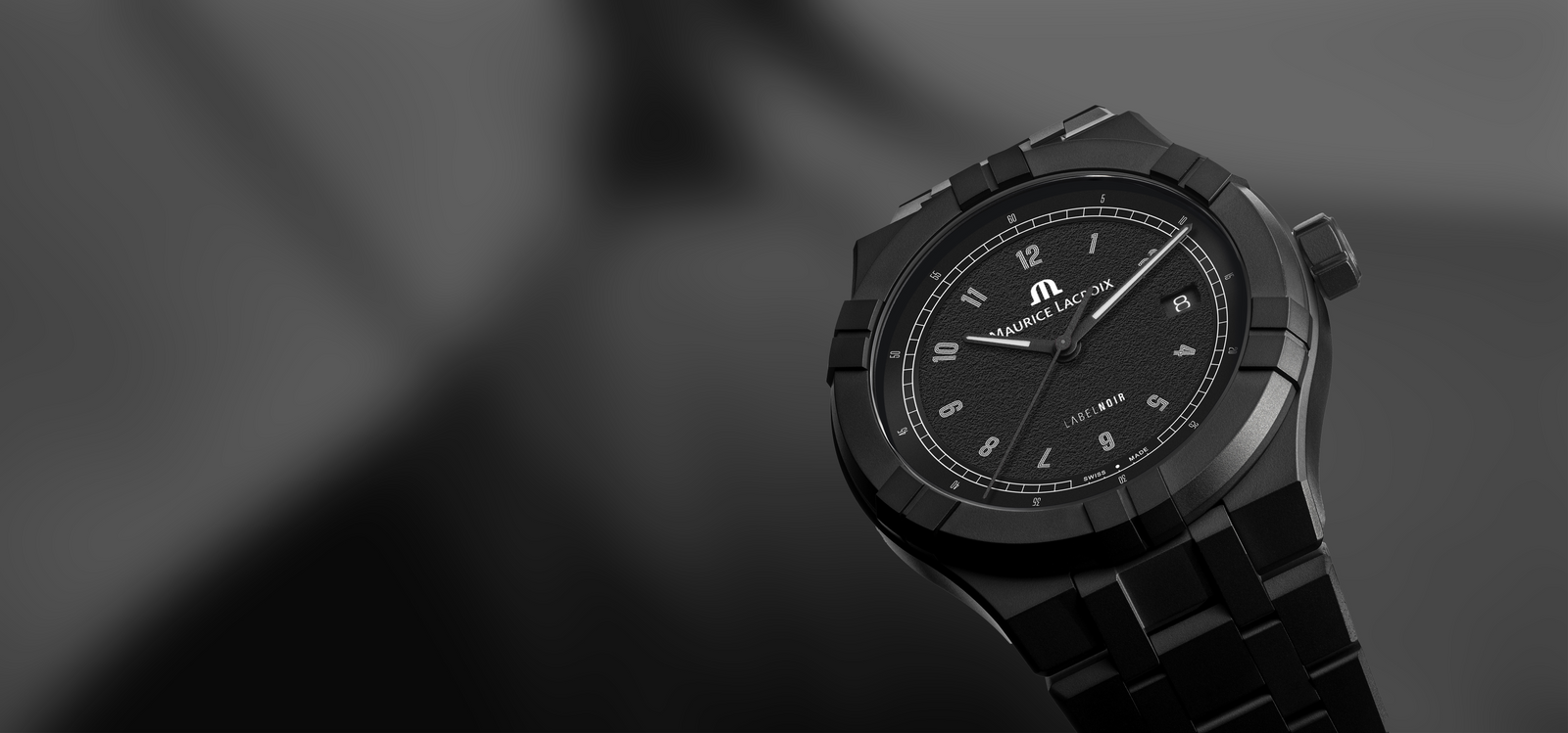 The Lab customization experience by Label Noir and Maurice Lacroix, showing options to create a personalized AIKON watch with customizable materials, dial, hands and strap